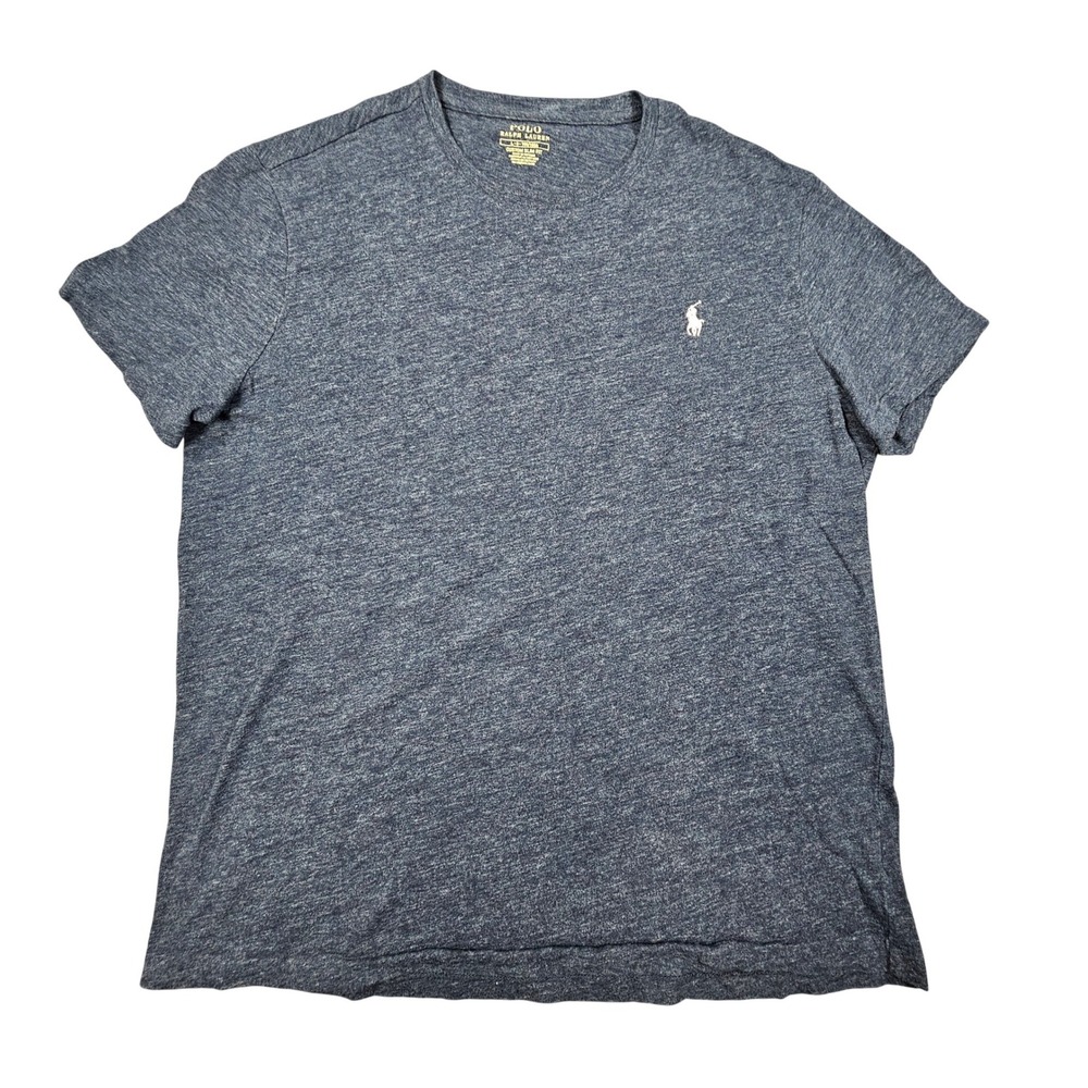 Polo Ralph Lauren T-Shirt Mens Large Navy Blue Custom Slim Fit Heathered Pony